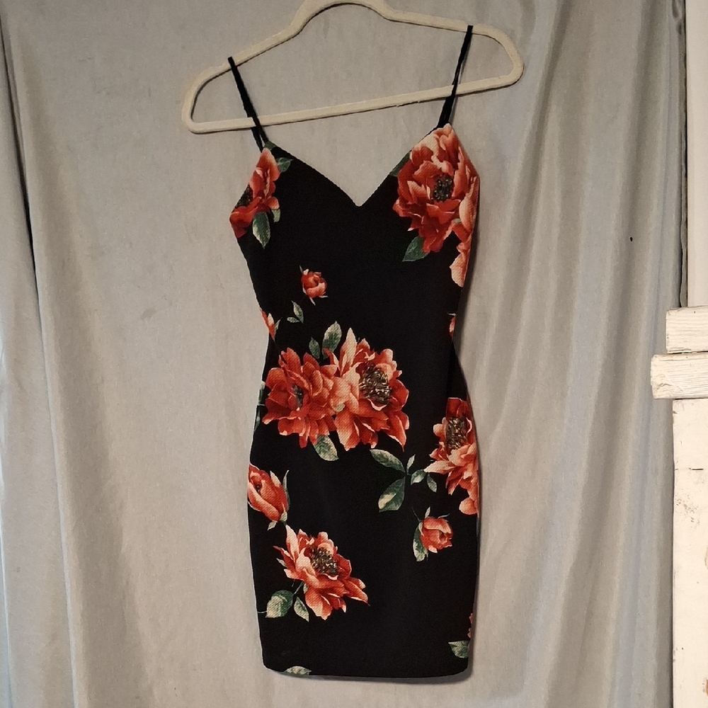 Floral Black and Red Dress